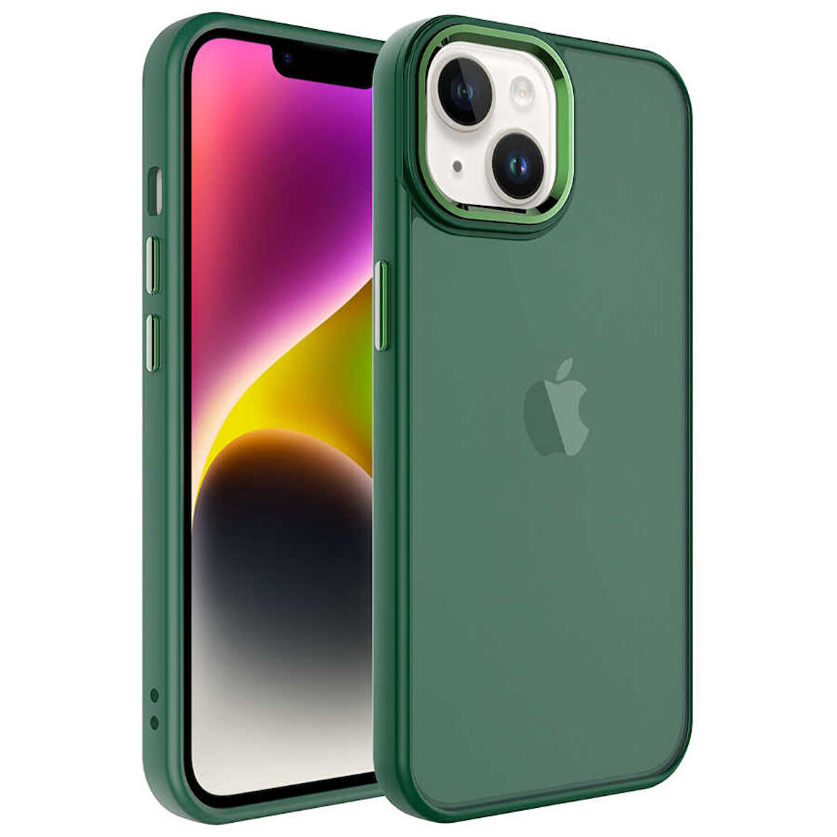 iPhone 14 Plus Uyumlu Buzlu Sert PC Zore May Kılıf-Koyu Yeşil