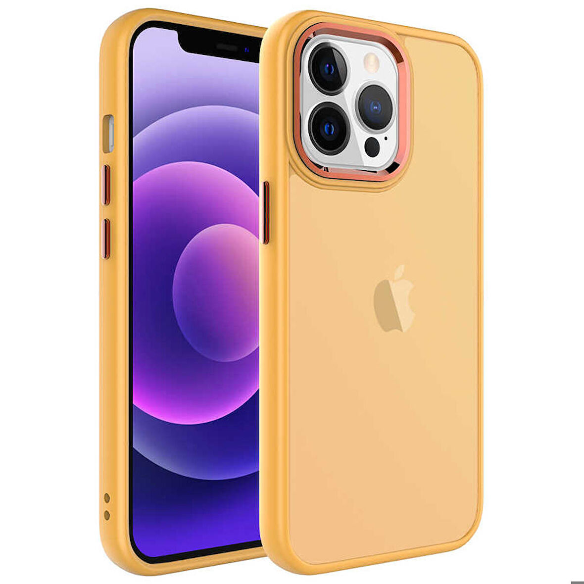 iPhone 13 Pro Max Uyumlu Buzlu Sert PC Zore May Kapak-Turuncu