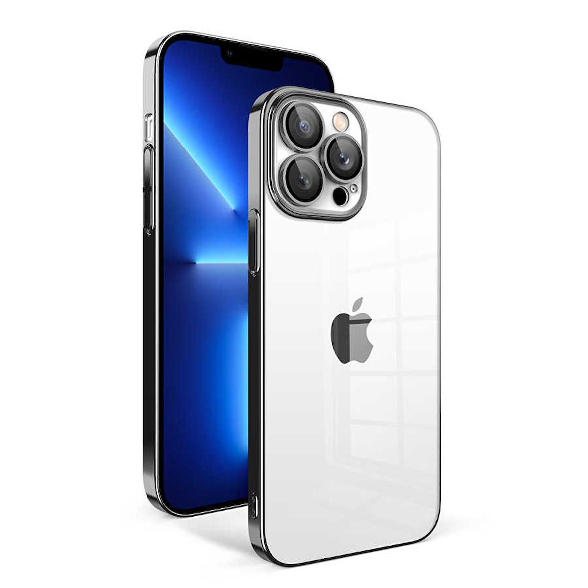 iPhone 12 Pro Uyumlu Kamera Korumalı Renkli Çerçeveli Zore Garaj Kılıf-Siyah