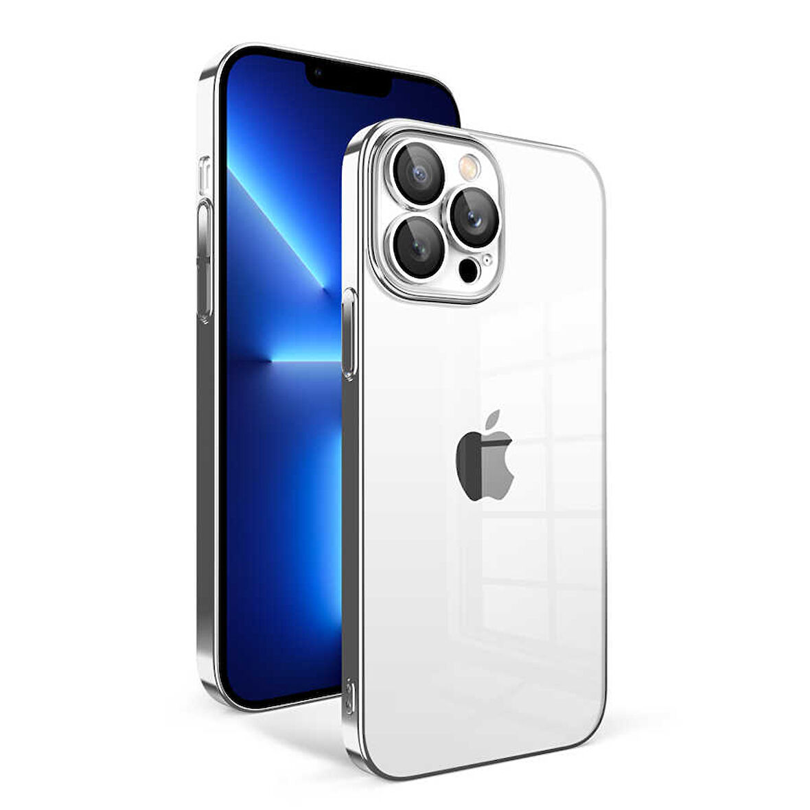 Apple iPhone 12 Pro Kılıf Kamera Korumalı Renkli Çerçeveli Zore Garaj Kapak-Gümüş
