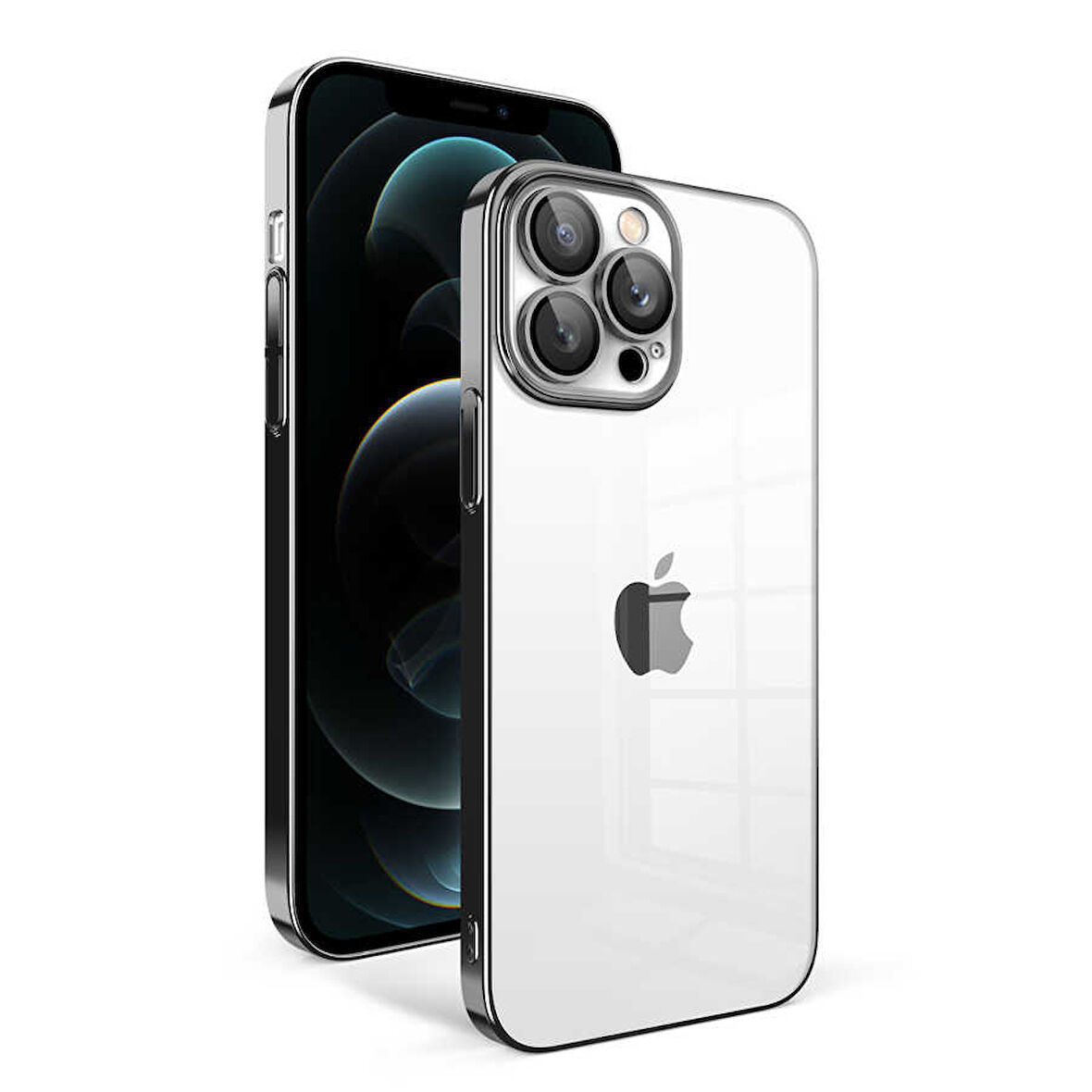 iPhone 12 Pro Max Uyumlu Kamera Korumalı Renkli Çerçeveli Zore Garaj Kılıf-Siyah