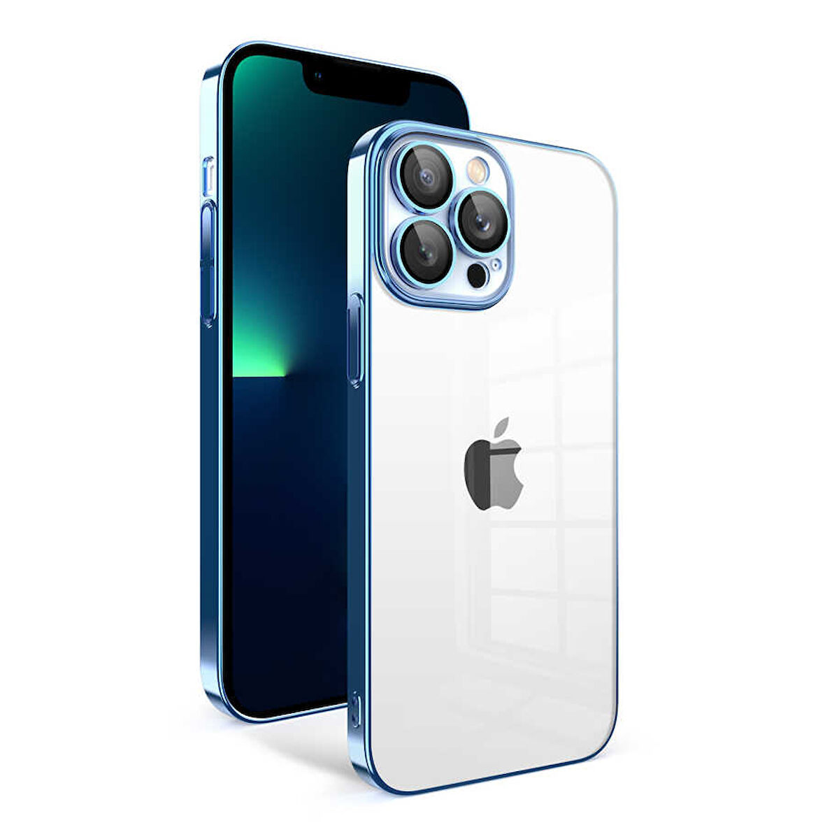 iPhone 13 Pro Max Uyumlu Kamera Korumalı Renkli Çerçeveli Zore Garaj Kılıf-Mavi Açık