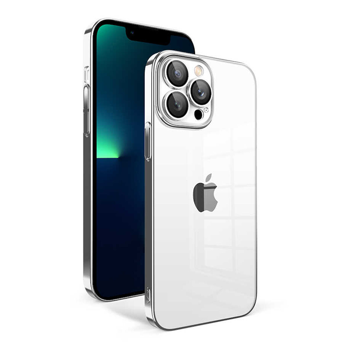 iPhone 13 Pro Max Uyumlu Kamera Korumalı Renkli Çerçeveli Zore Garaj Kılıf-Gümüş