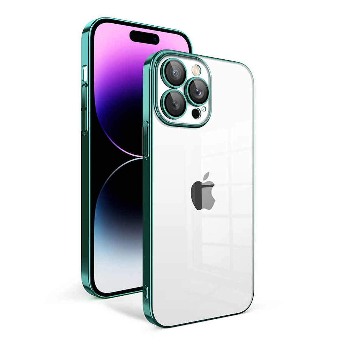 iPhone 13 Pro Max Uyumlu Kamera Korumalı Renkli Çerçeveli Zore Garaj Kılıf-Koyu Yeşil