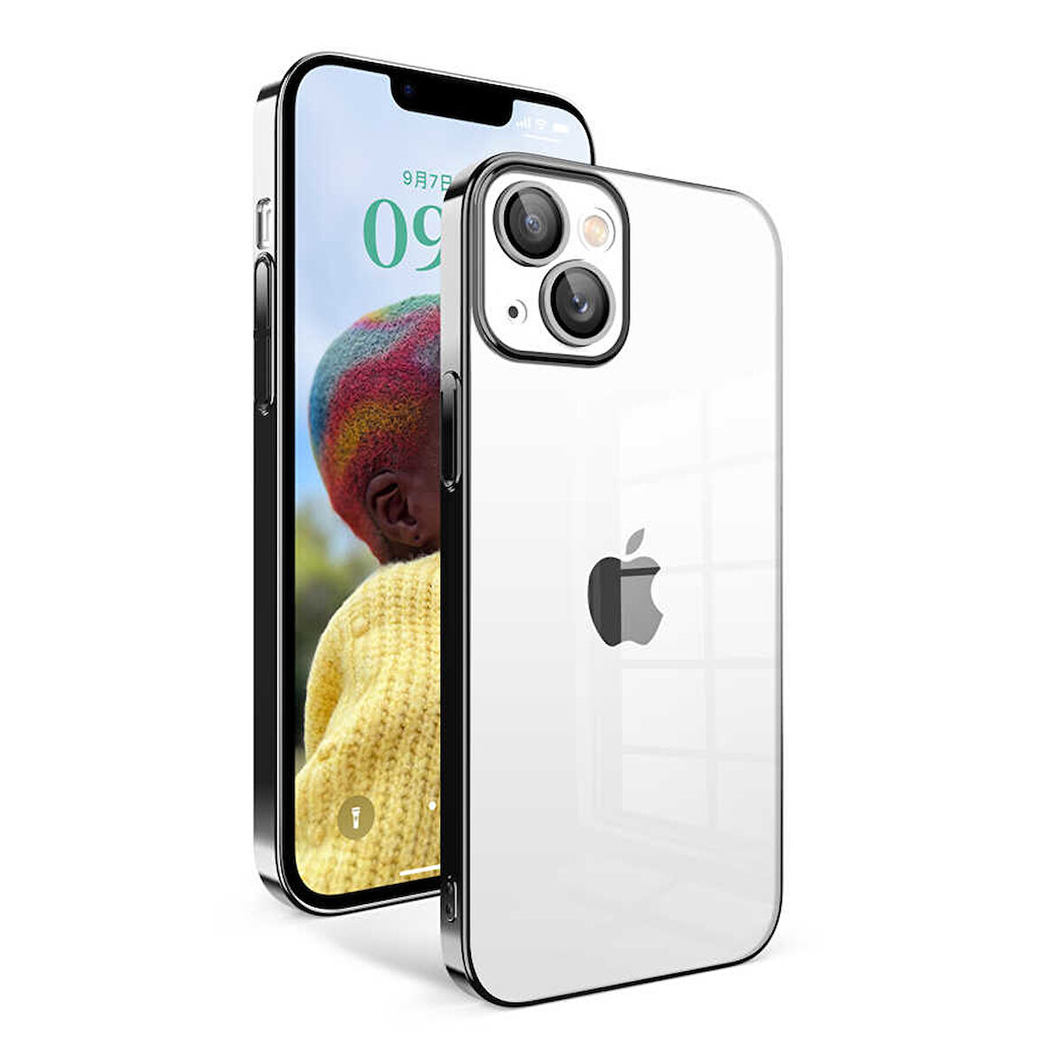 iPhone 14 Uyumlu Kamera Korumalı Renkli Çerçeveli Zore Garaj Kılıf-Siyah