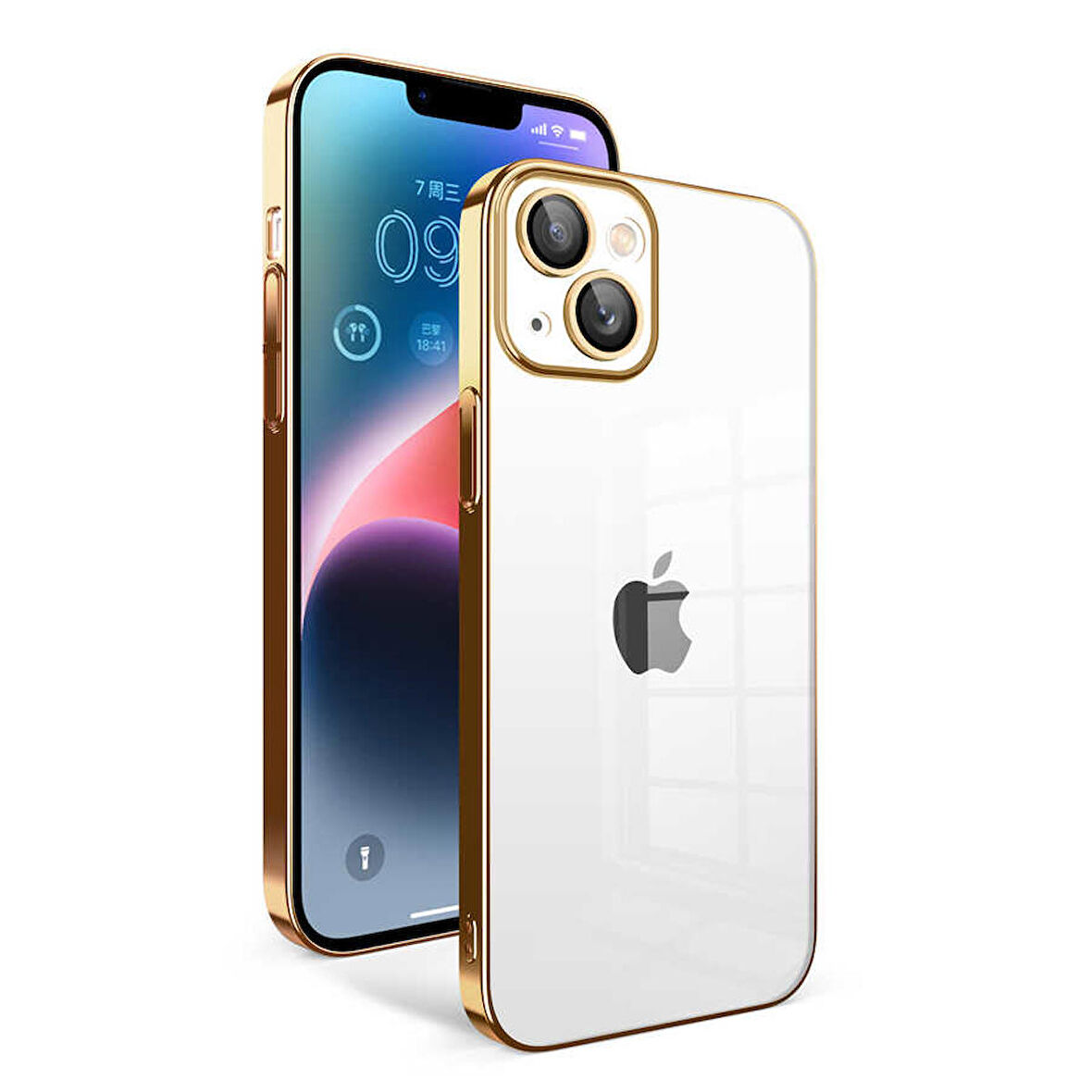 iPhone 14 Plus Uyumlu Kamera Korumalı Renkli Çerçeveli Zore Garaj Kapak-Gold