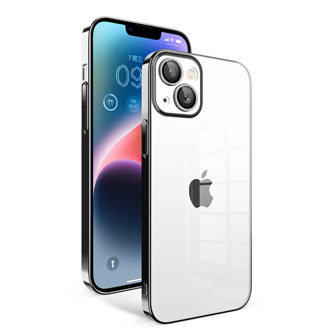 Apple iPhone 14 Plus Kılıf Kamera Korumalı Renkli Çerçeveli Zore Garaj Kapak-Siyah