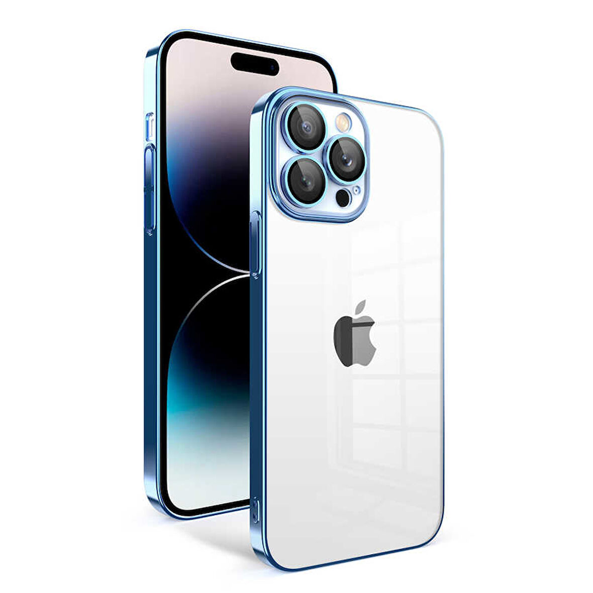 iPhone 14 Pro Uyumlu Kamera Korumalı Renkli Çerçeveli Zore Garaj Kılıf-Mavi Açık