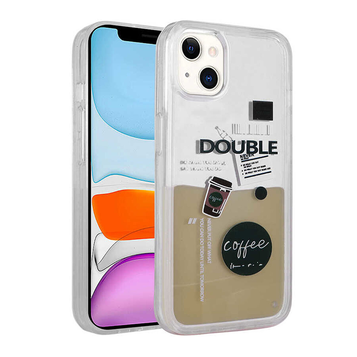iPhone 14 Plus Uyumlu Desenli Sıvılı Zore Drink Silikon Kılıf-NO3