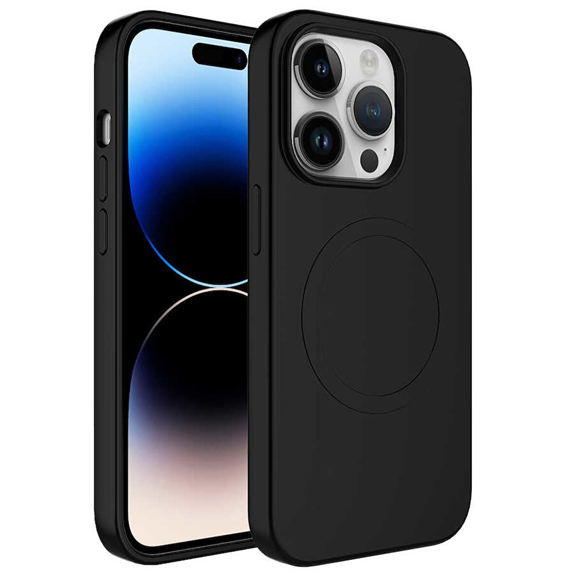 iPhone 14 Pro Uyumlu Magsafe Wireless Şarj Özellikli Pastel Renk Silikon Zore Plas Kılıf-Siyah