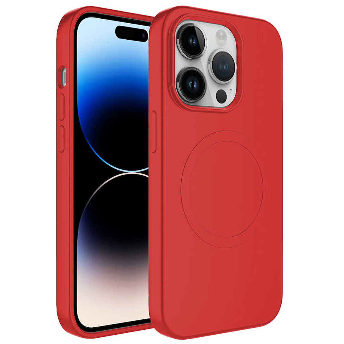 iPhone 14 Pro Uyumlu Magsafe Wireless Şarj Özellikli Pastel Renk Silikon Zore Plas Kılıf-Kırmı