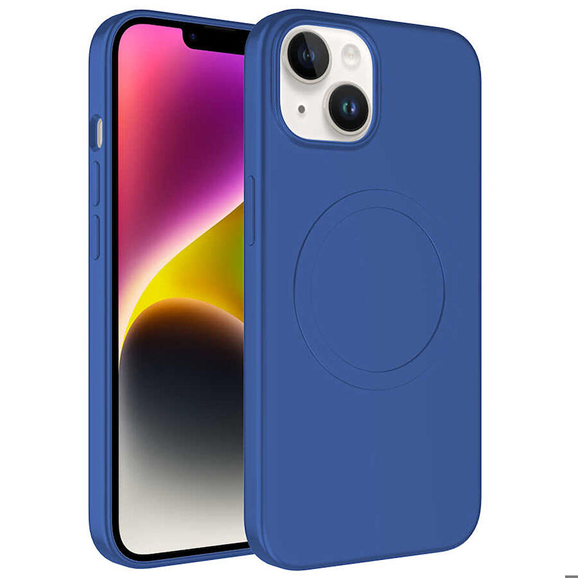 iPhone 14 Plus Uyumlu Magsafe Wireless Şarj Özellikli Pastel Renk Silikon Zore Plas Kapak-Mavi