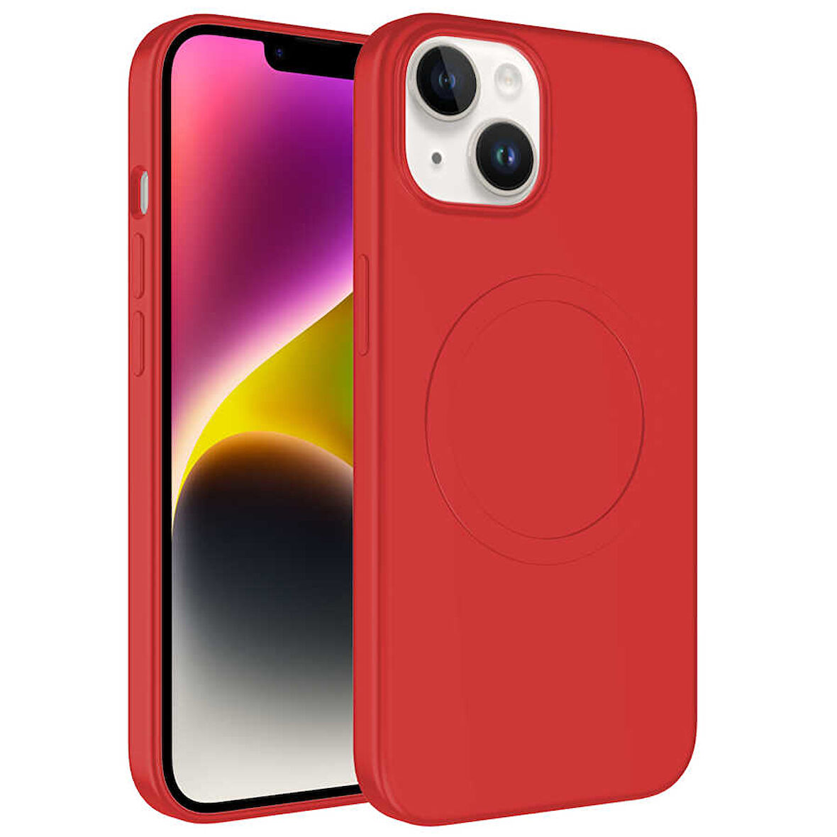 iPhone 14 Plus Kılıf Magsafe Wireless Şarj Özellikli Pastel Renk Silikon Plas Kapak