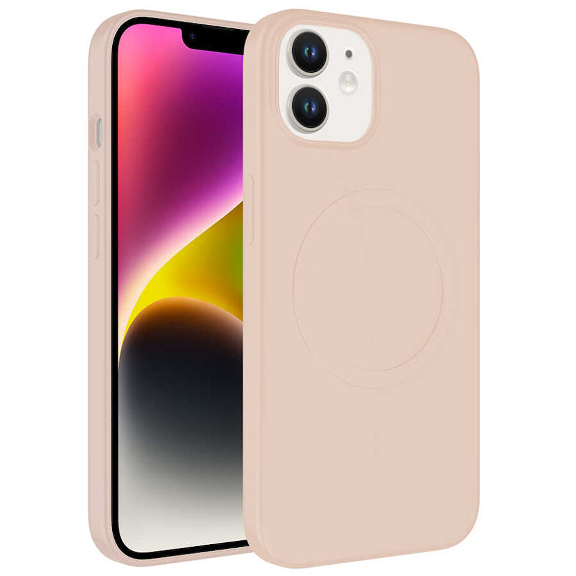 iPhone 11 Uyumlu Magsafe Wireless Şarj Özellikli Pastel Renk Silikon Zore Plas Kılıf-Pembe Açı