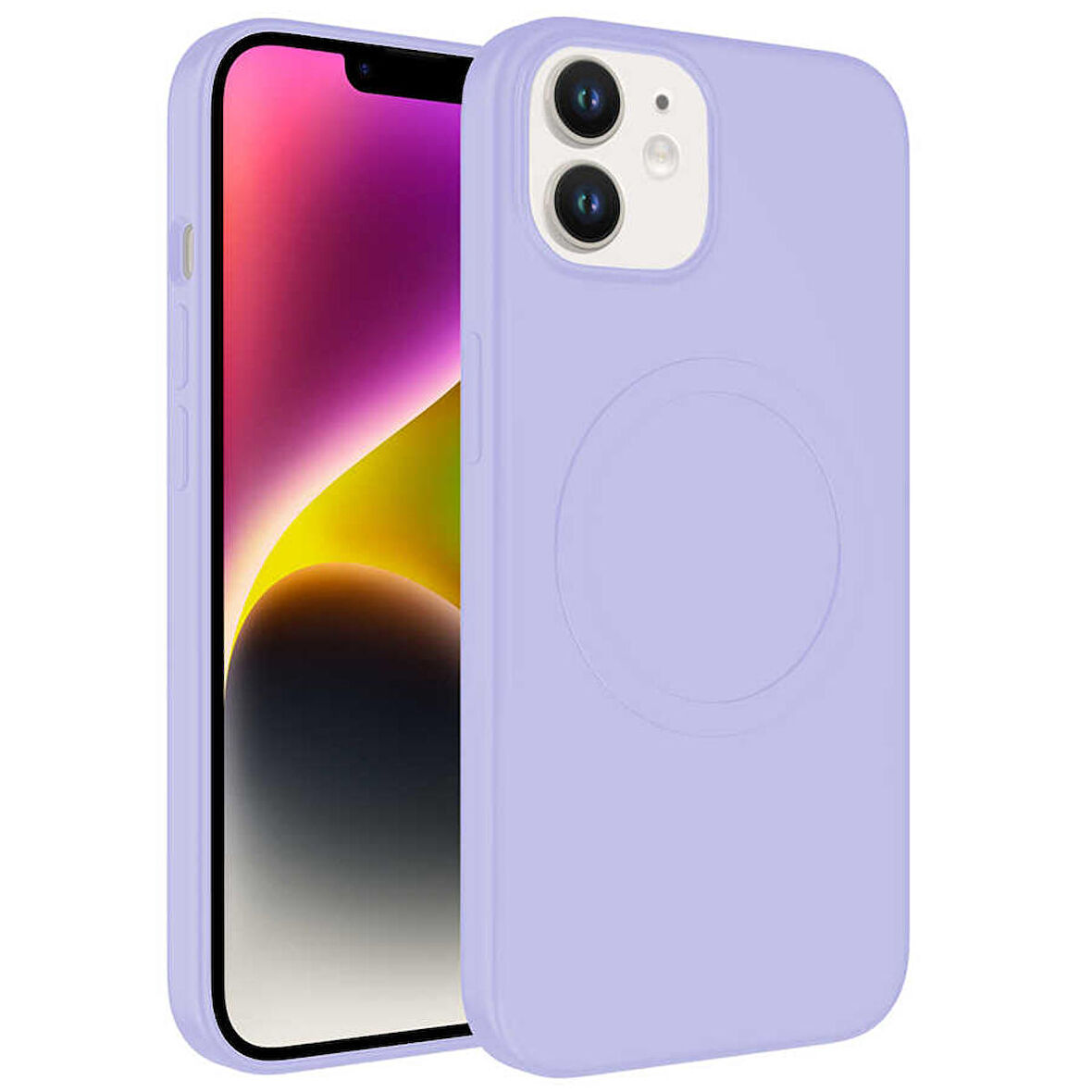 iPhone 12 Uyumlu Magsafe Wireless Şarj Özellikli Pastel Renk Silikon Zore Plas Kapak-Lila