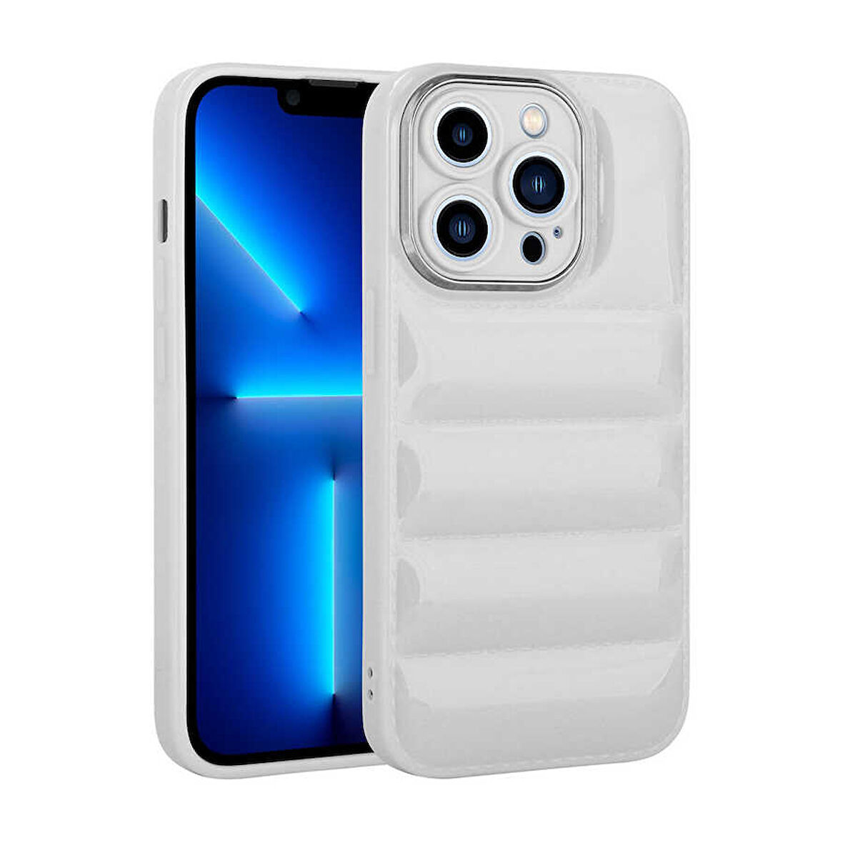 iPhone 13 Pro Max Uyumlu Kamera Korumalı Parlak AirBag'li Zore Galya Kılıf-Beyaz