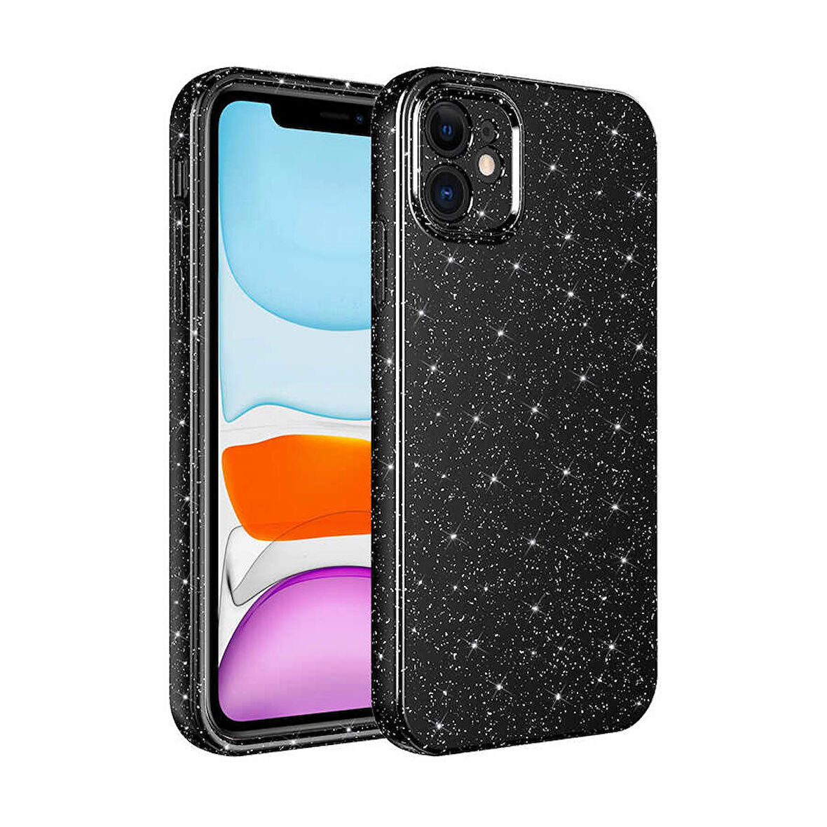 iPhone 12 Uyumlu Kamera Korumalı Simli Lüks Zore Koton Kapak-Siyah