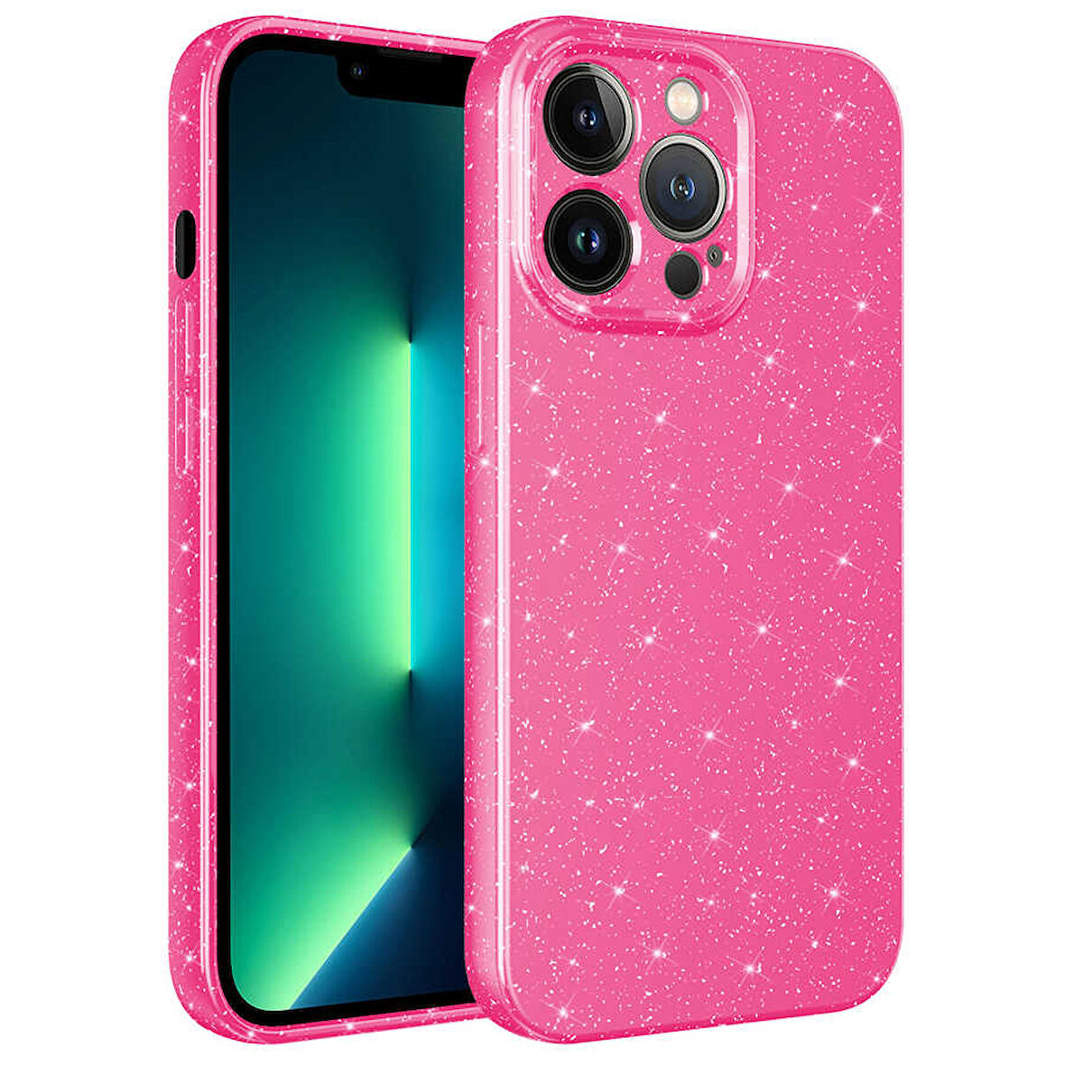 iPhone 12 Pro Uyumlu Kamera Korumalı Simli Lüks Zore Koton Kılıf-Pembe Koyu