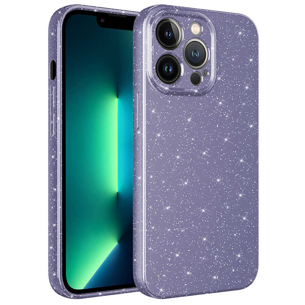 iPhone 12 Pro Uyumlu Kamera Korumalı Simli Lüks Zore Koton Kılıf-Mor