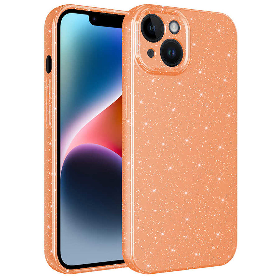 Apple iPhone 14 Kılıf Kamera Korumalı Simli Lüks Zore Koton Kapak-Turuncu