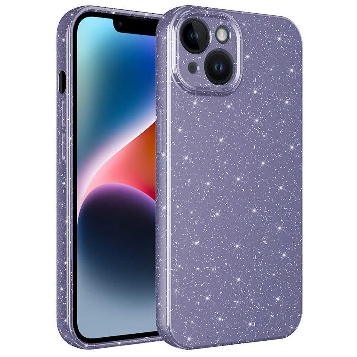 iPhone 14 Uyumlu Kamera Korumalı Simli Lüks Zore Koton Kılıf-Mor
