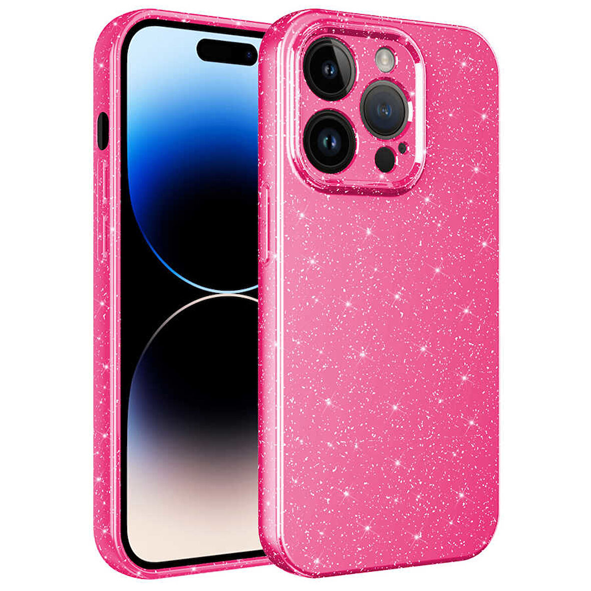iPhone 14 Pro Max Uyumlu Kamera Korumalı Simli Lüks Zore Koton Kılıf-Pembe Koyu