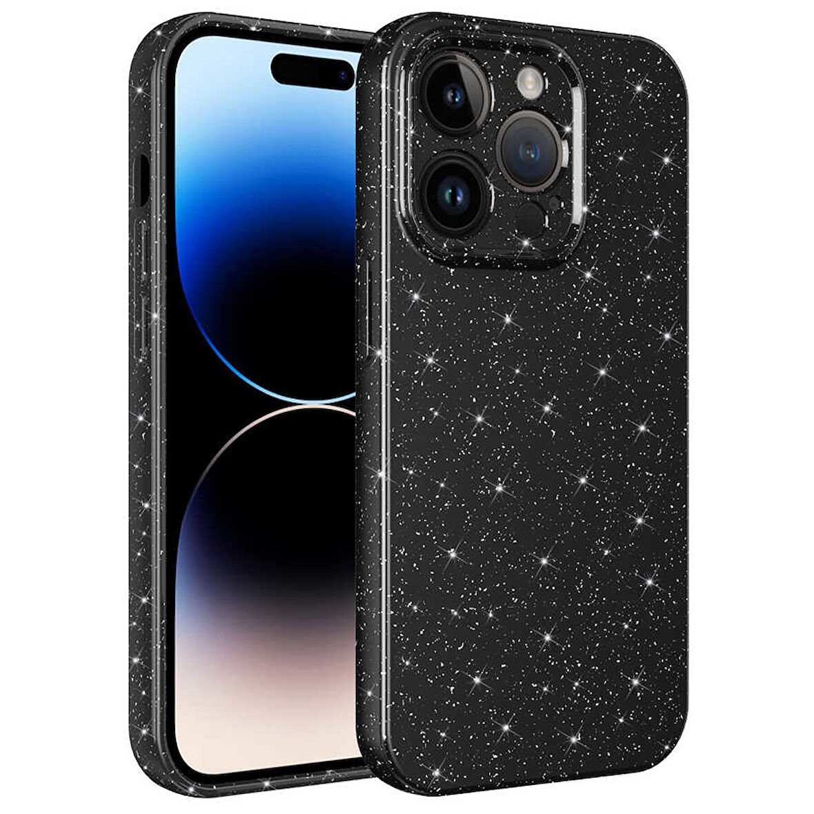 iPhone 14 Pro Max Uyumlu Kamera Korumalı Simli Lüks Zore Koton Kılıf-Siyah