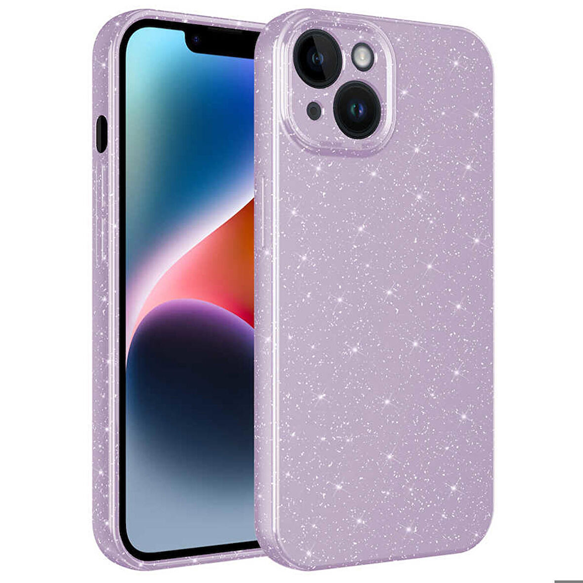 iPhone 14 Plus Uyumlu Kamera Korumalı Simli Lüks Zore Koton Kapak-Lila