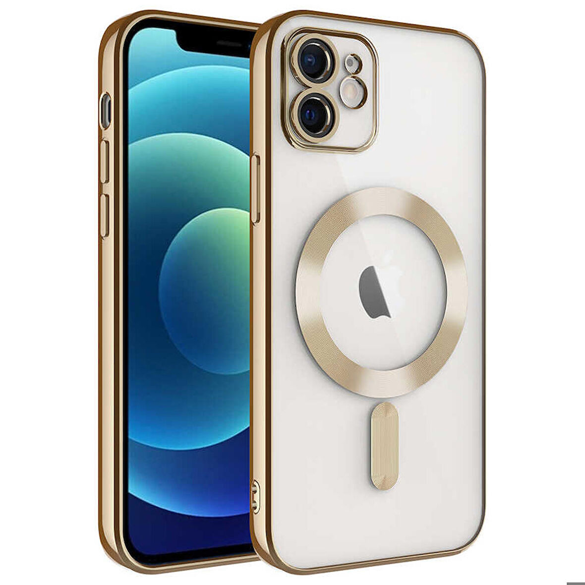 iPhone 11 Uyumlu Kamera Korumalı Magsafe Wireless Şarj Özellikli Zore Demre Kapak-Gold