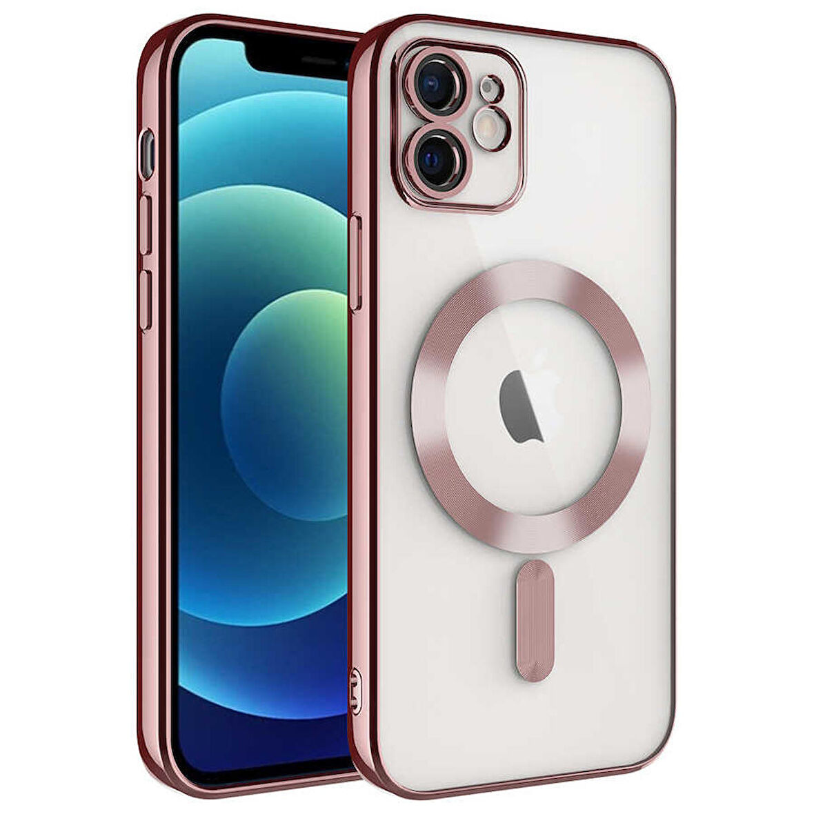 iPhone 11 Uyumlu Kamera Korumalı Magsafe Wireless Şarj Özellikli Zore Demre Kapak-Rose Gold