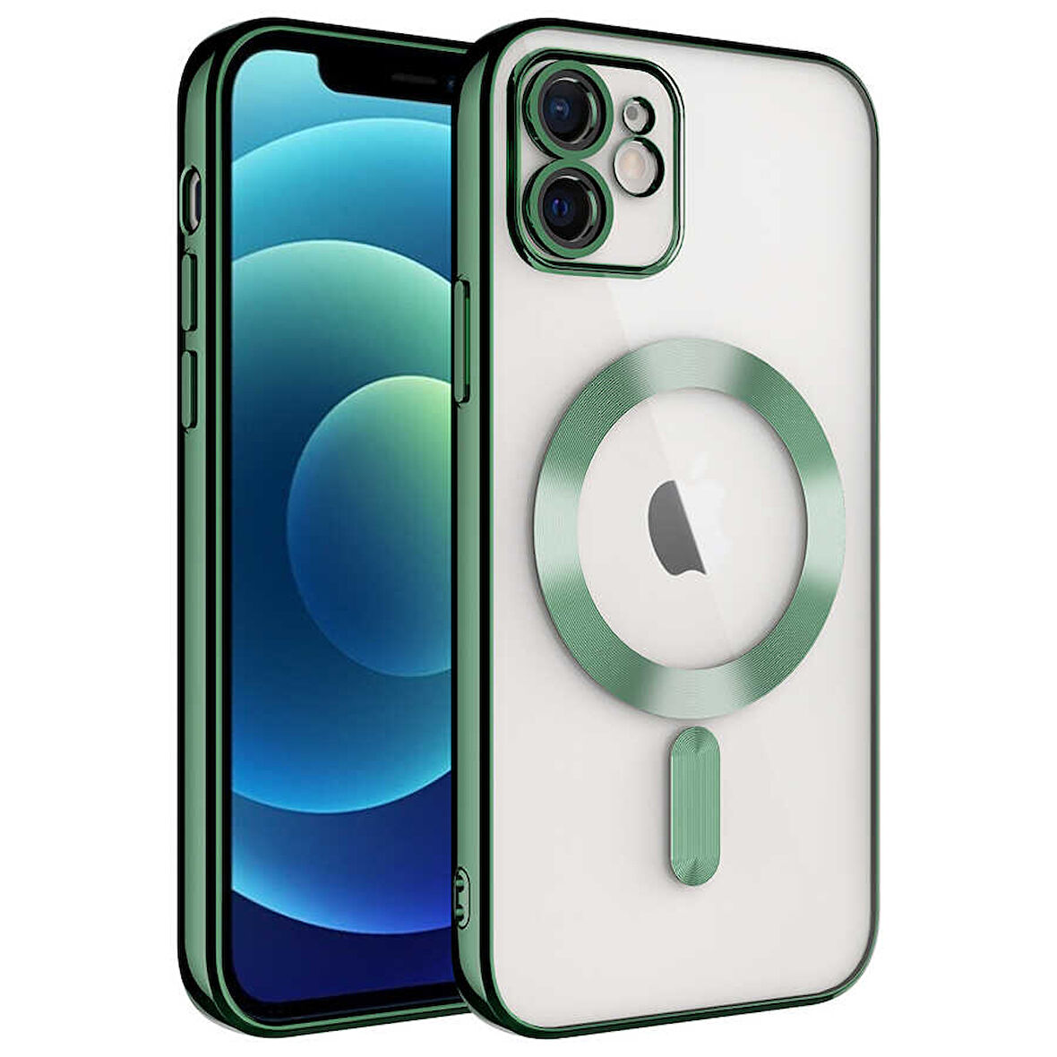 iPhone 11 Uyumlu Kamera Korumalı Magsafe Wireless Şarj Özellikli Zore Demre Kılıf-Koyu Yeşil