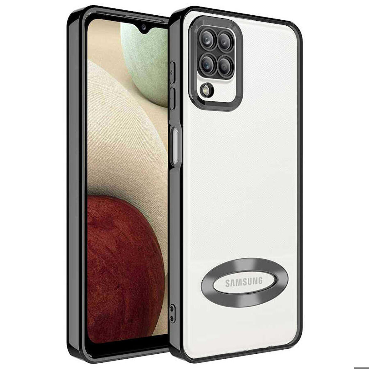 Galaxy M12 Uyumlu Kamera Korumalı Logo Gösteren Zore Omega Kapak-Siyah