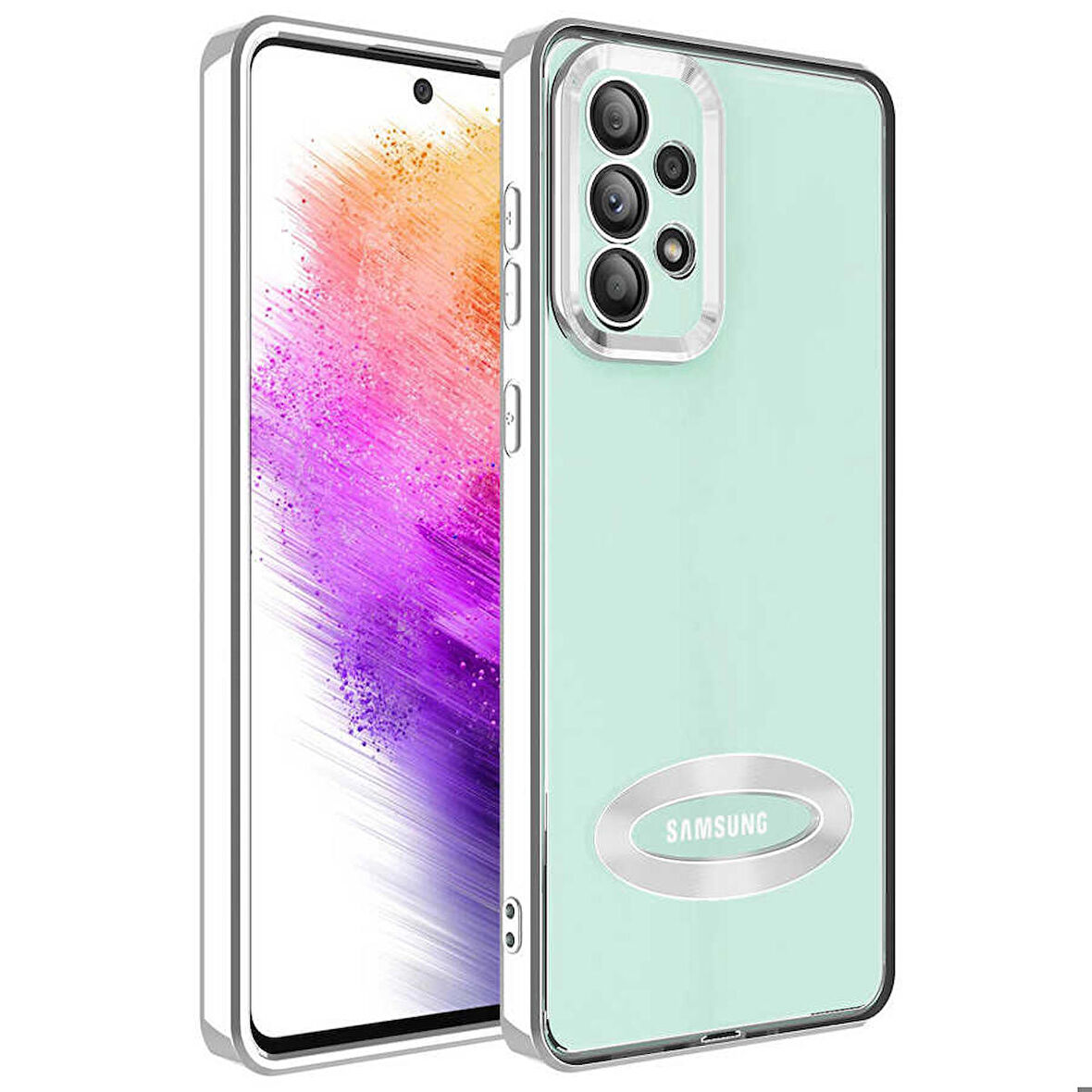 Galaxy A32 4G Uyumlu Kamera Korumalı Logo Gösteren Zore Omega Kapak-Gümüş