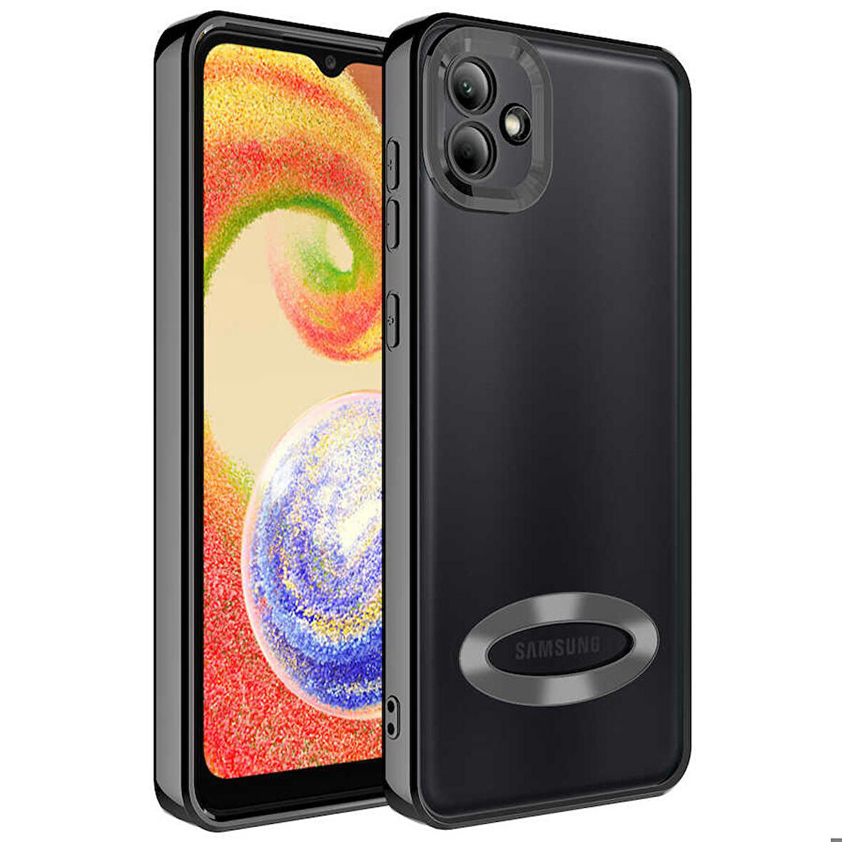 Galaxy A03 Uyumlu Kamera Korumalı Logo Gösteren Zore Omega Kapak-Siyah