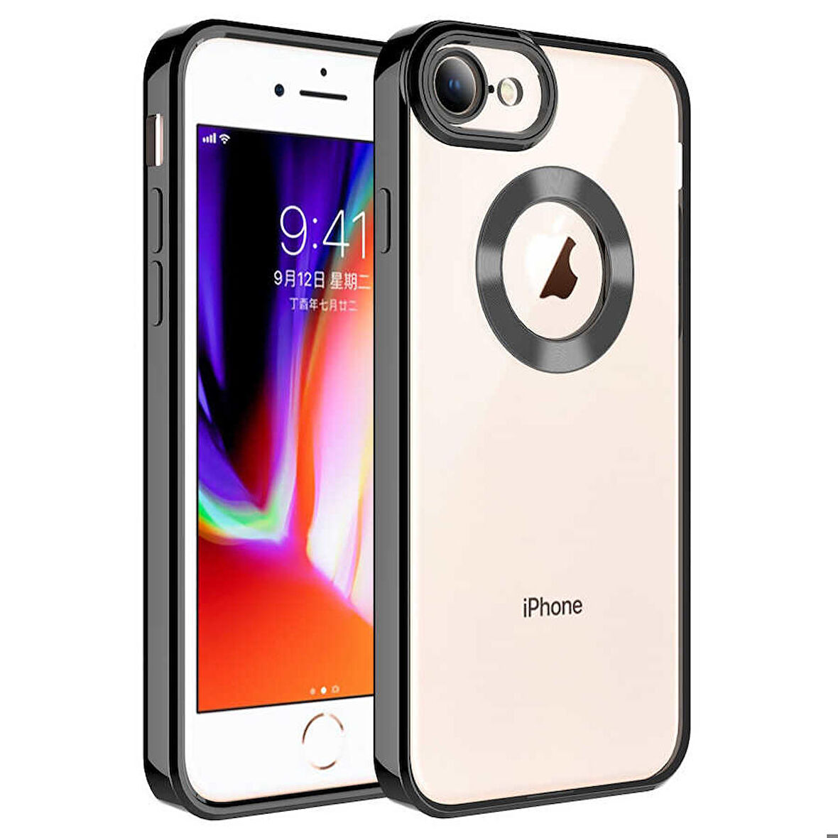 iPhone 8 Uyumlu Kamera Korumalı Logo Gösteren Zore Omega Kapak-Siyah