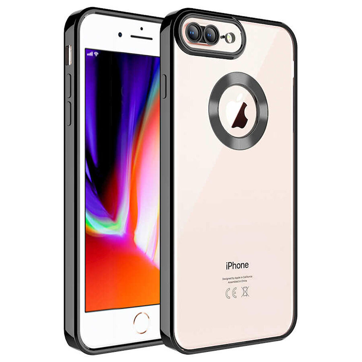 iPhone 7 Plus Uyumlu Kamera Korumalı Logo Gösteren Zore Omega Kapak-Siyah