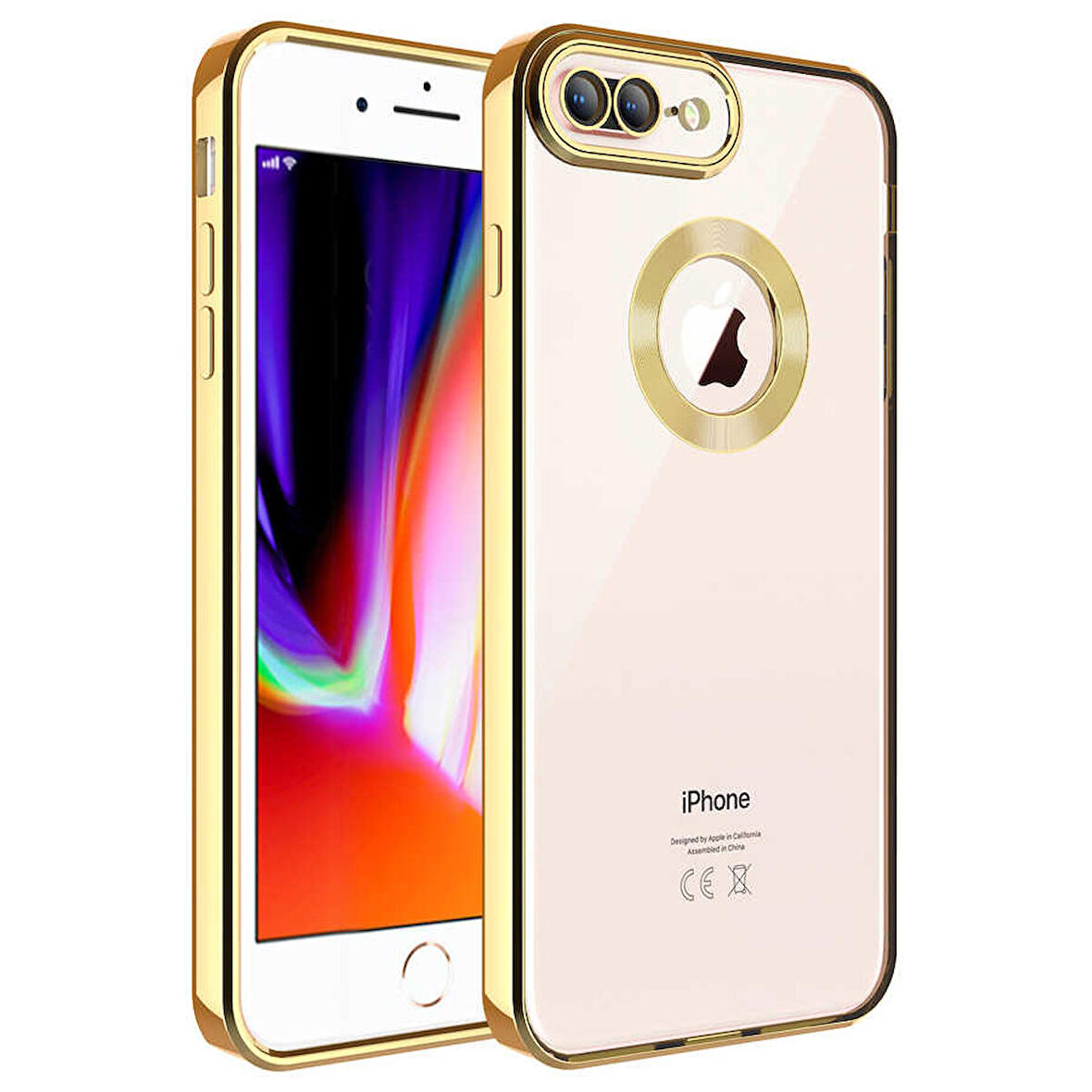 iPhone 8 Plus Uyumlu Kamera Korumalı Logo Gösteren Zore Omega Kapak-Gold