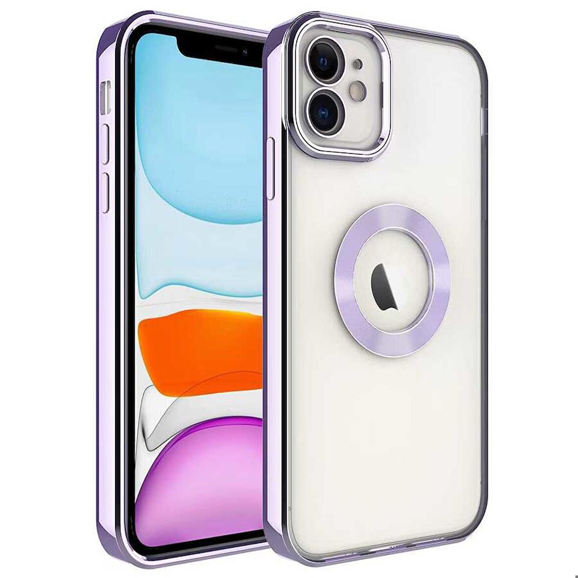 iPhone 11 Uyumlu Kamera Korumalı Logo Gösteren Zore Omega Kapak-Lila