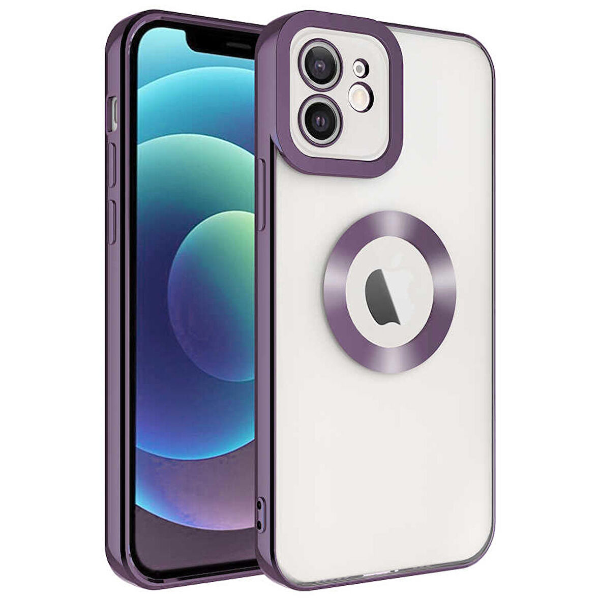 iPhone 11 Uyumlu Kamera Korumalı Logo Gösteren Zore Omega Kapak-Derin Mor