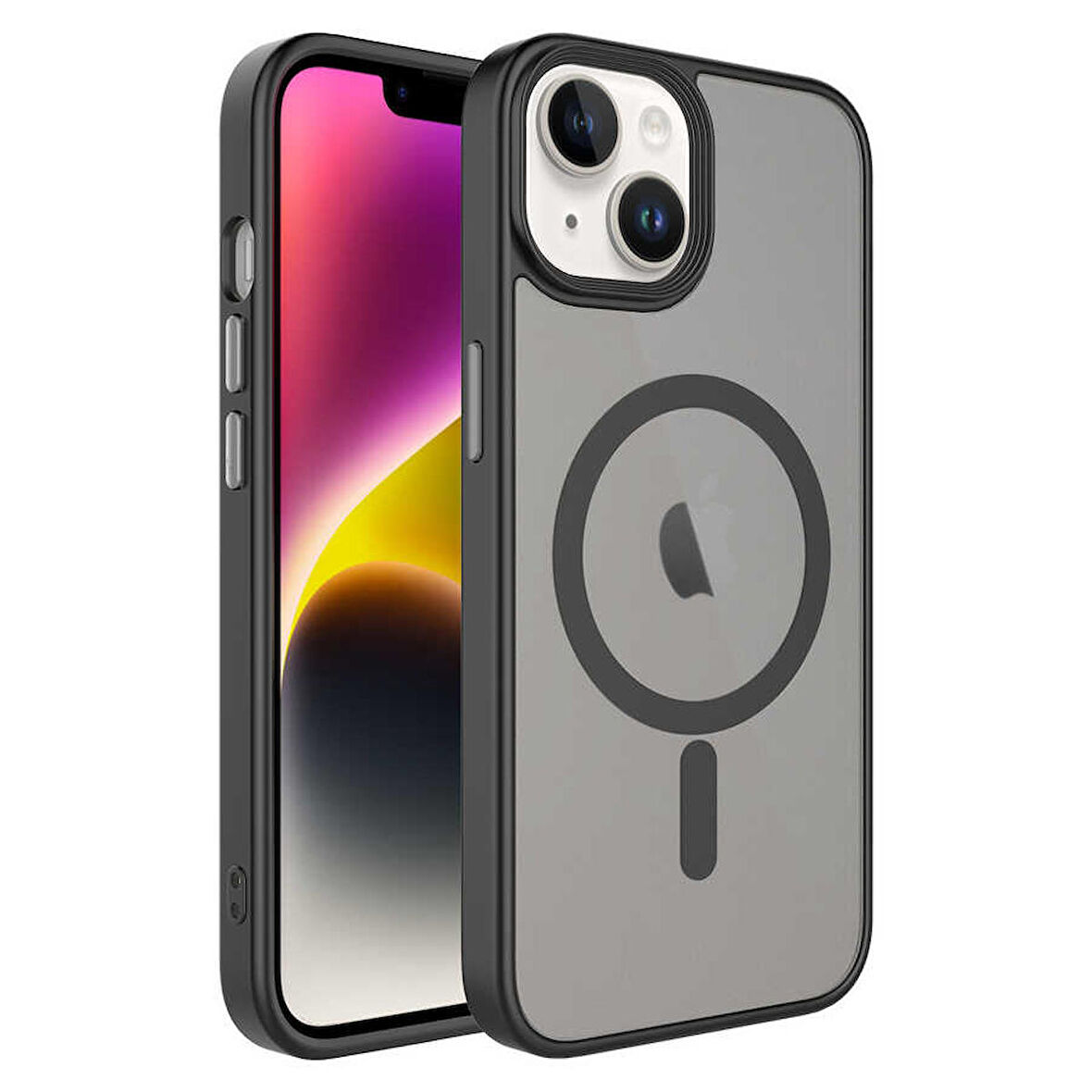 iPhone 13 Uyumlu Mat Arka Yüzey Wireless Şarj Özellikli Zore Flet Magsafe Kapak-Siyah