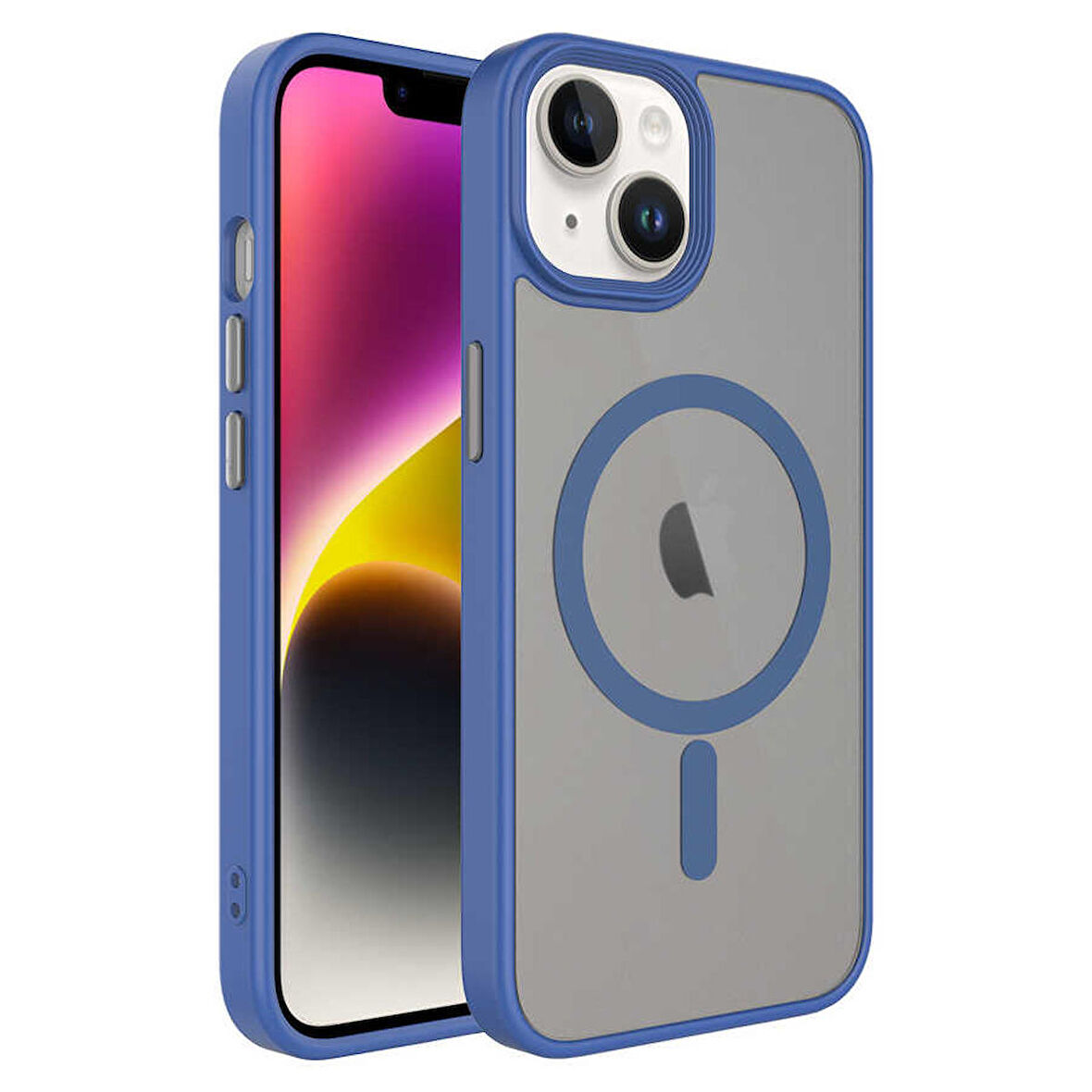 iPhone 13 Uyumlu Mat Arka Yüzey Wireless Şarj Özellikli Zore Flet Magsafe Kapak-Mavi