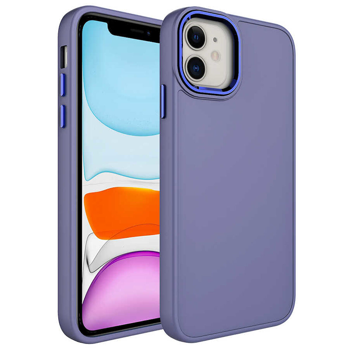 iPhone 11 Uyumlu Metal Çerçeve ve Buton Tasarımlı Silikon Zore Luna Kılıf-Lavendery Gray
