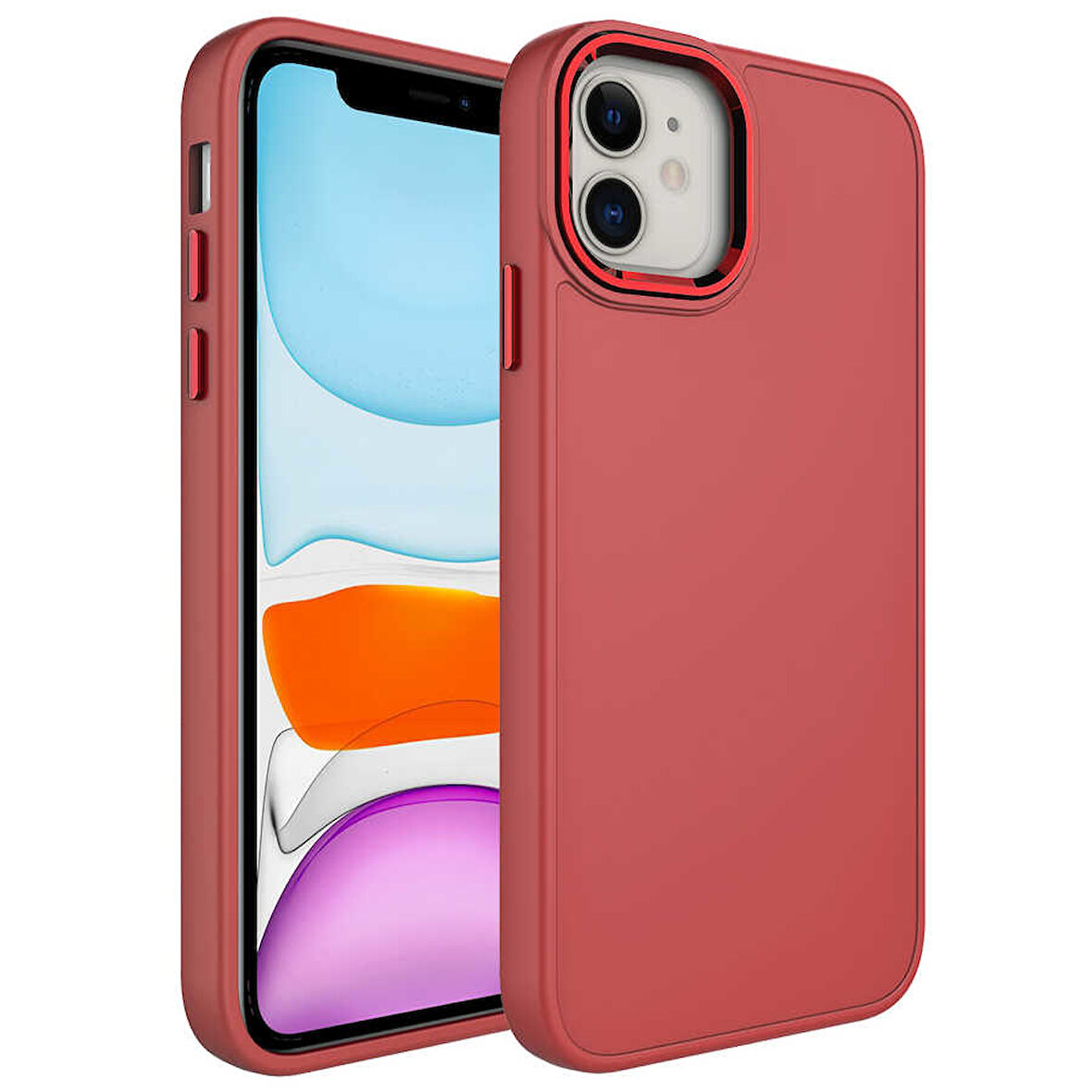 Apple iPhone 11 Kılıf Metal Çerçeve ve Buton Tasarımlı Silikon Zore Luna Kapak-Açık Mürdüm