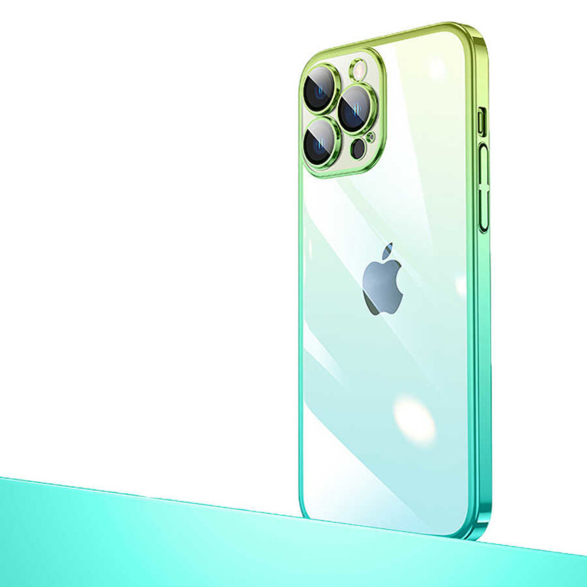 iPhone 13 Pro Uyumlu Parlak Renk Geçişli Kamera Korumalı Zore Senkron Kılıf-Yeşil-Mavi