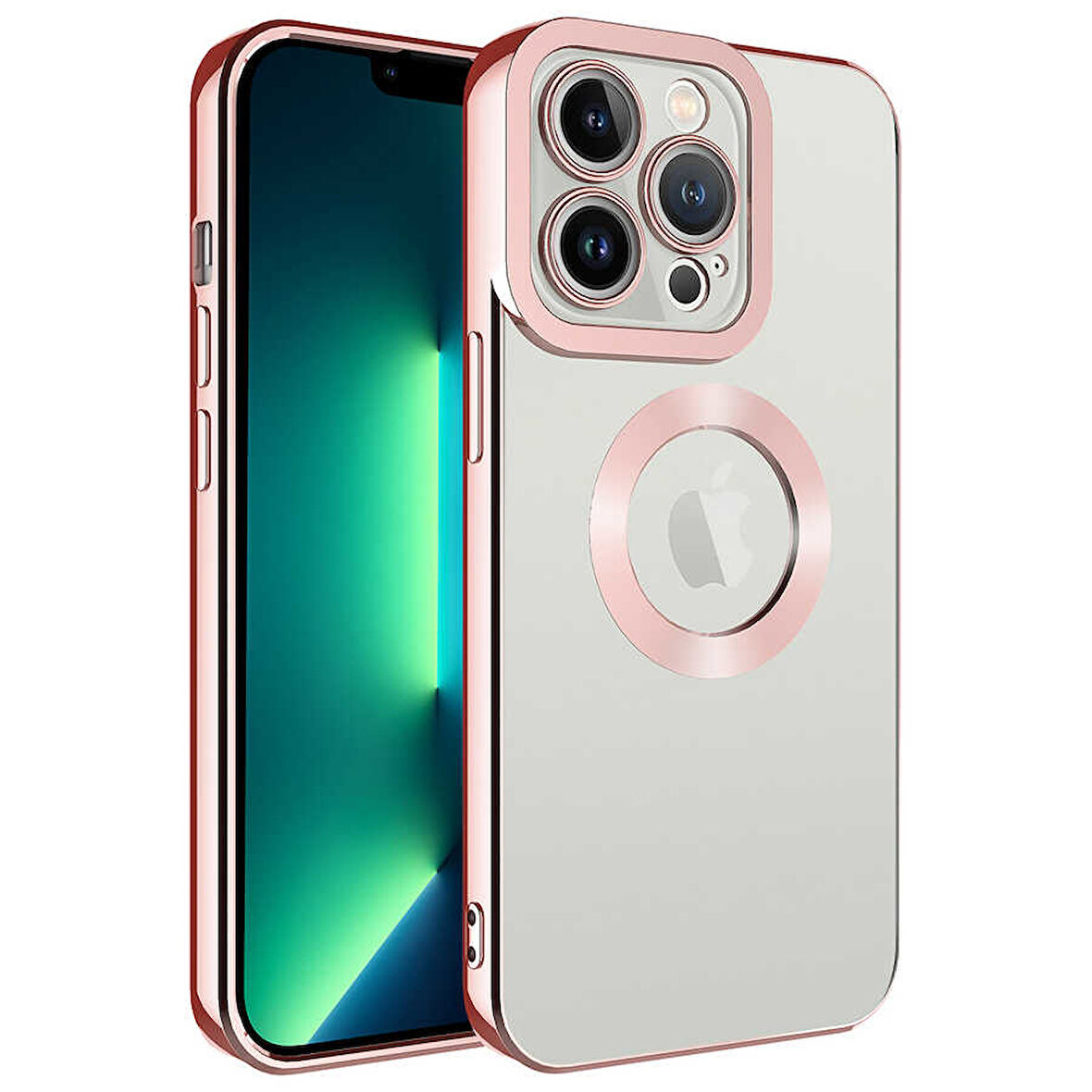 iPhone 11 Pro Max Uyumlu Kamera Korumalı Logo Gösteren Zore Omega Kılıf-Rose Gold