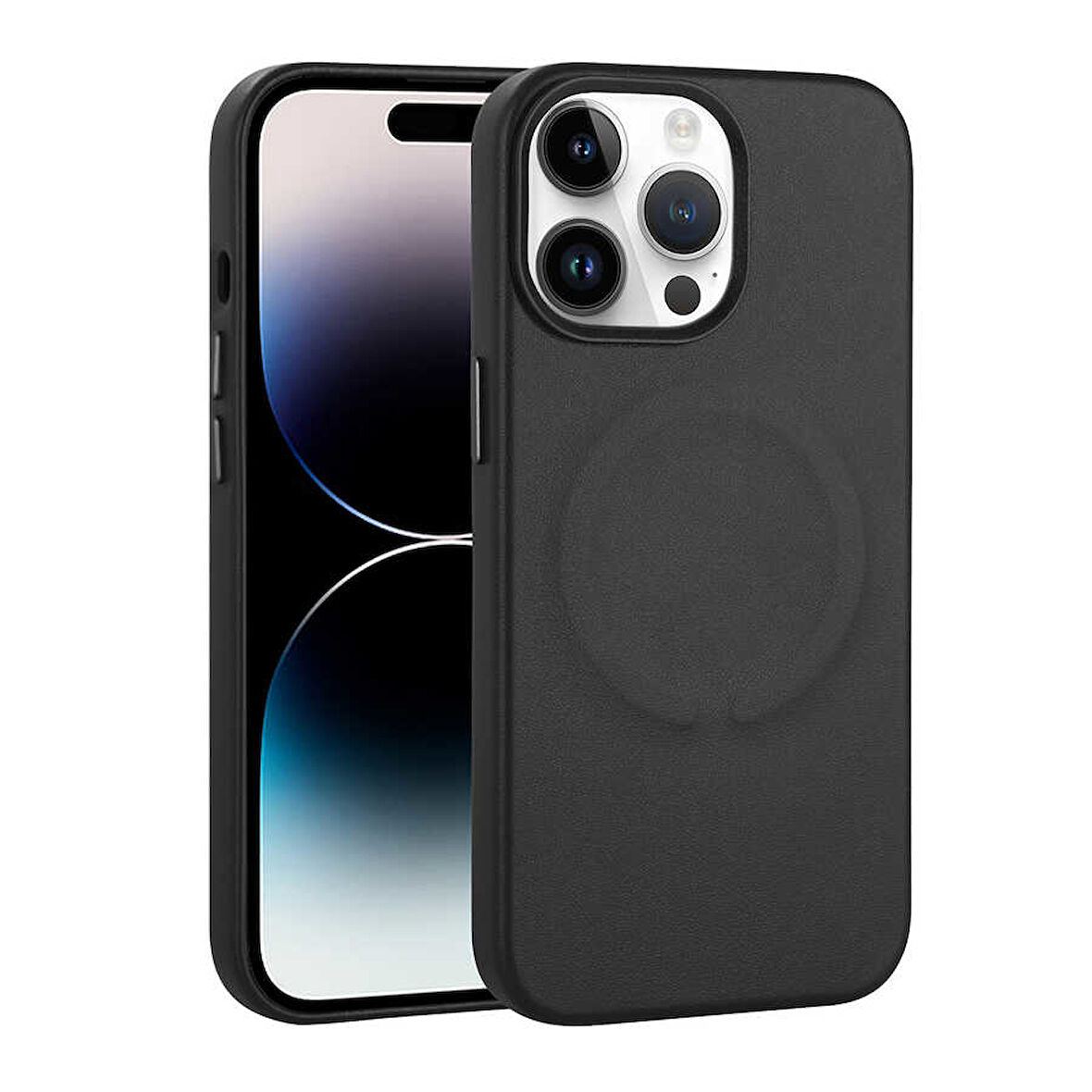 Apple iPhone 14 Pro Max Kılıf PU Deri Magsafe Wireless Şarj Özellikli Zore Derix Kapak-Siyah