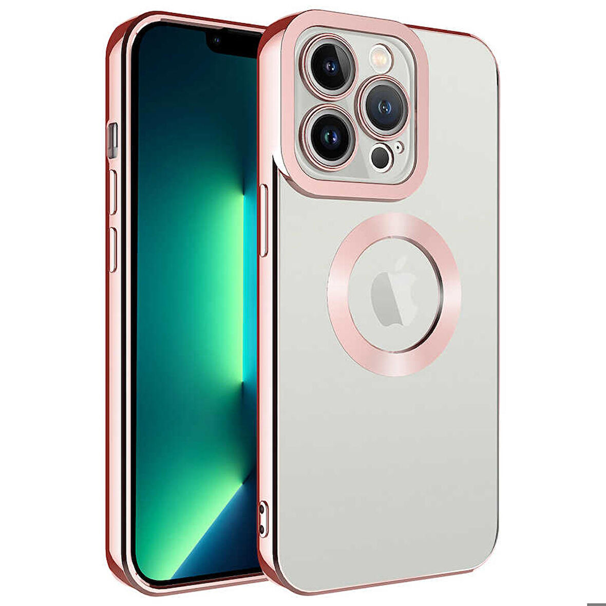 iPhone 11 Pro Uyumlu Kamera Korumalı Logo Gösteren Zore Omega Kapak-Rose Gold