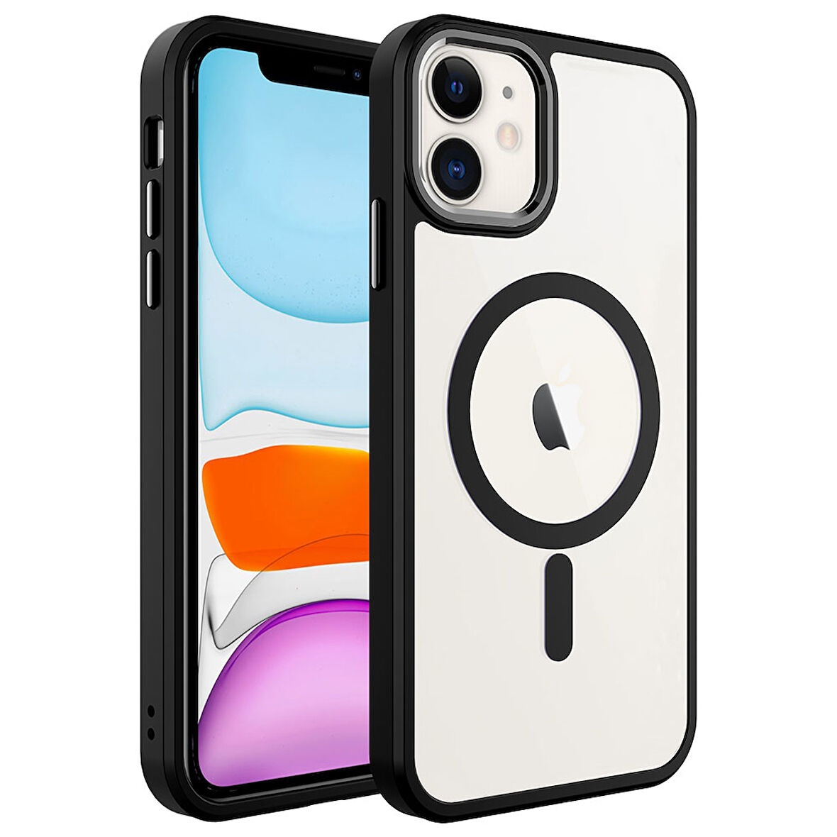 iPhone 11 Uyumlu Wireless Şarj Özellikli Zore Krom Magsafe Silikon Kılıf-Siyah