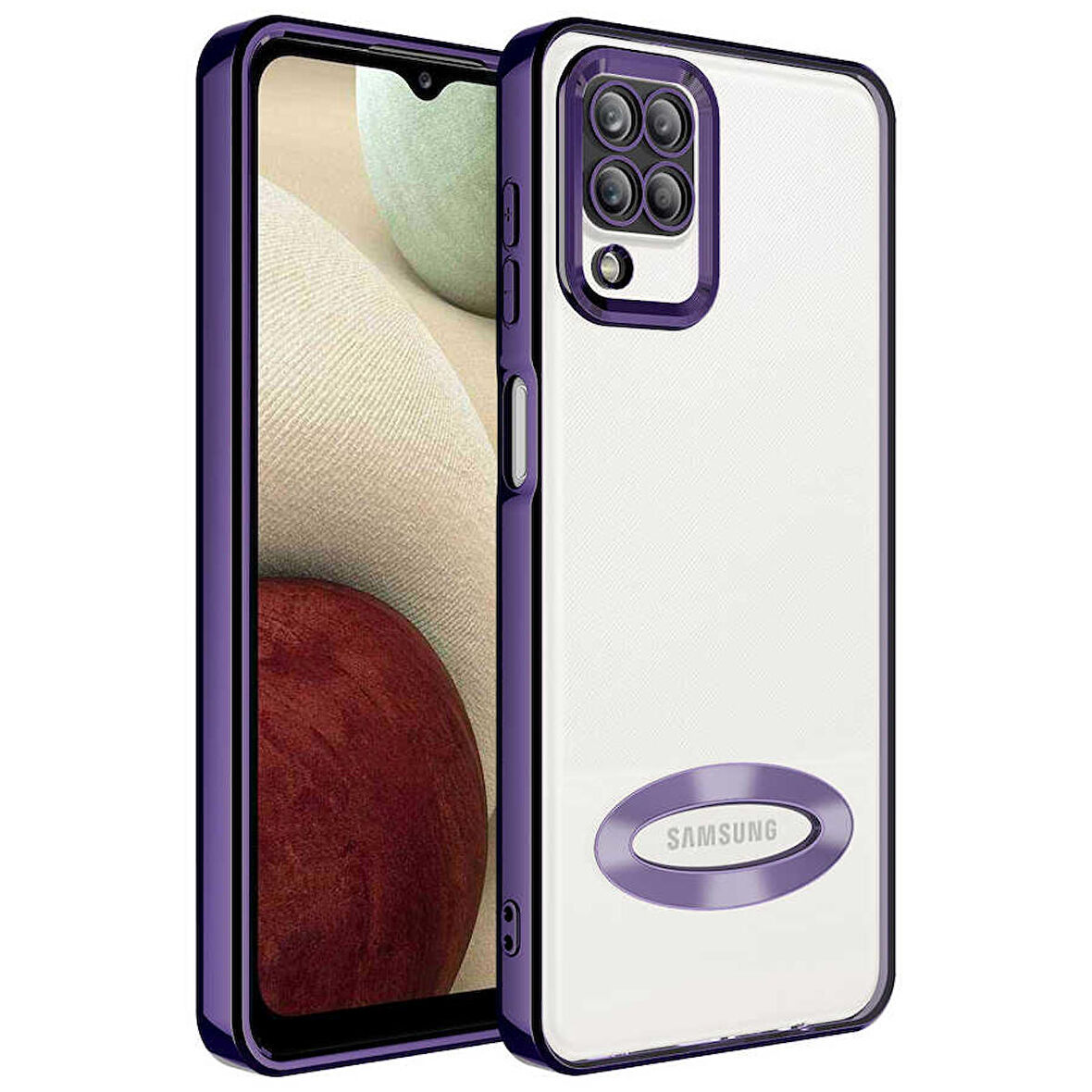 Galaxy A12 Uyumlu Kamera Korumalı Logo Gösteren Zore Omega Kapak-Derin Mor