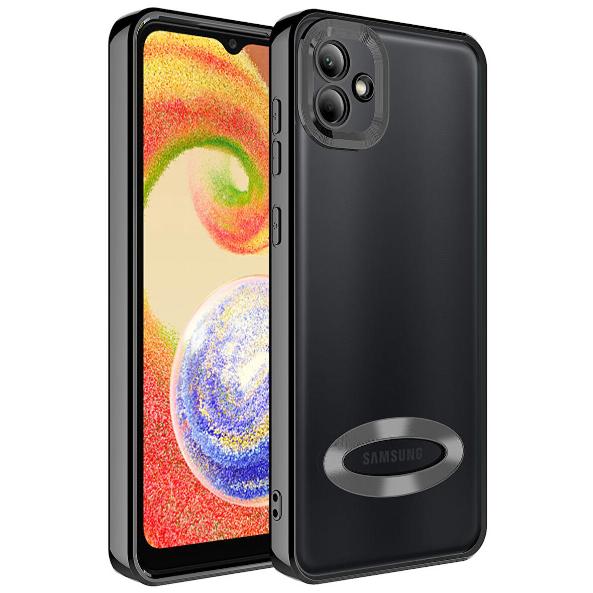 Galaxy A04 Uyumlu Kamera Korumalı Logo Gösteren Zore Omega Kapak-Siyah